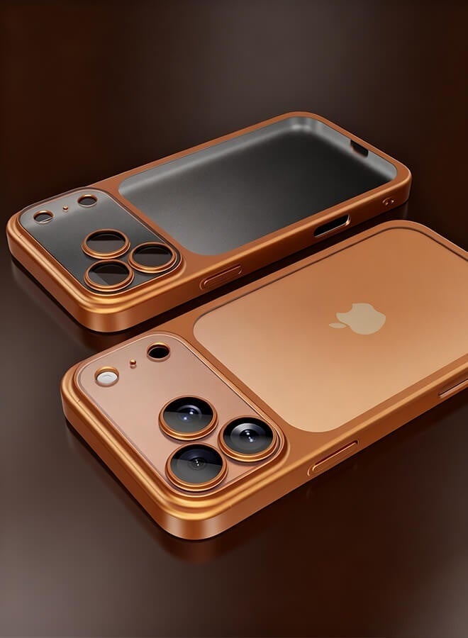 جراب iPhone 17 Pro Max، مصنوع من بلاستيك PC مطلي كهربائياً بلمسة نهائية غير لامعة، مقاوم للصدمات وحماية كاملة لعدسة الكاميرا، فائق النحافة، بلون برتقالي كوني. - Image 2